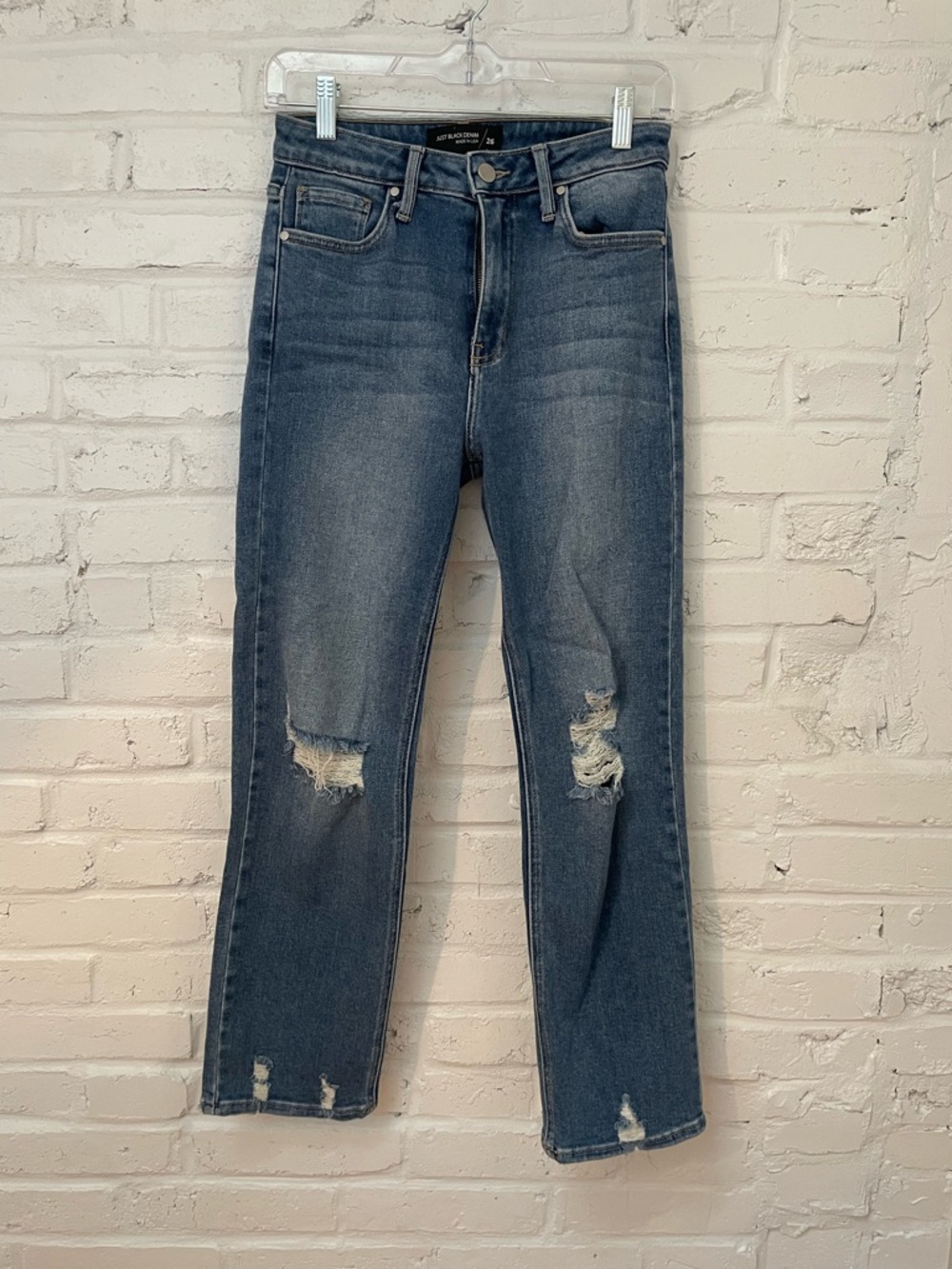 Just Black Denim High-Rise Straight Jeans in Washed Blue Size 26